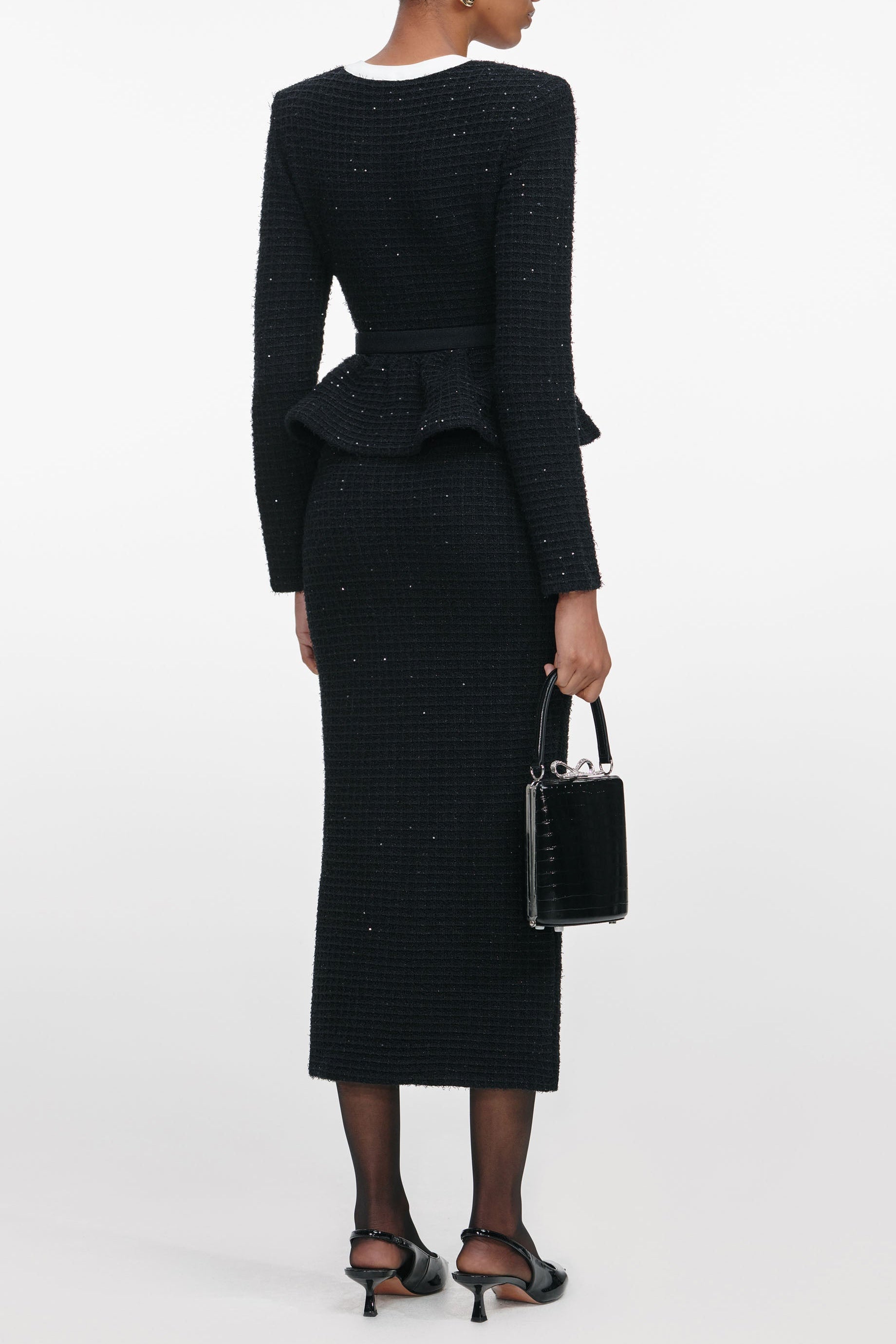 Roxanne Black Floral Textured Knit Midi Dress