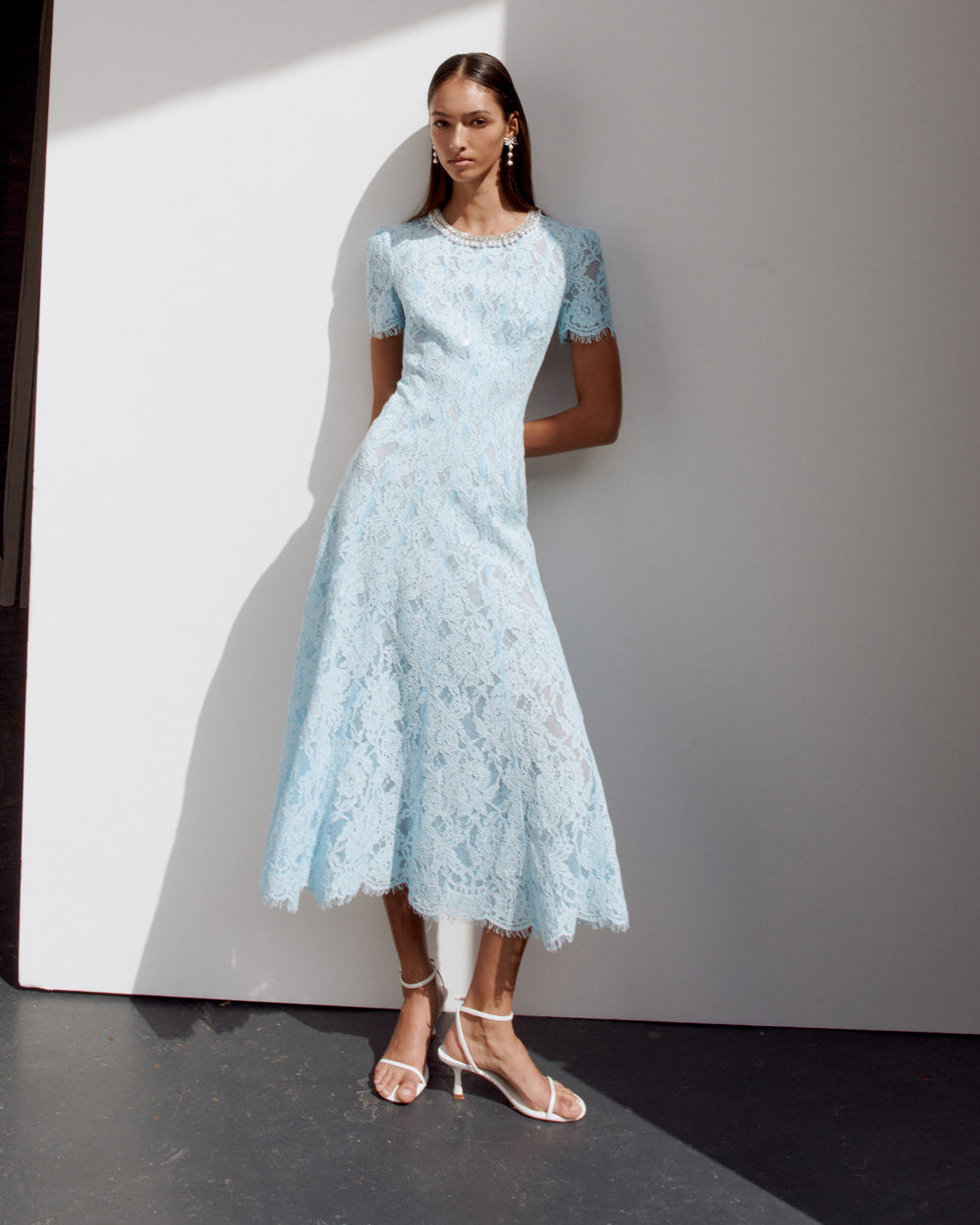 Stylish blue dress | valerie Blue Lace Embellished Midi Dress - Ideal for special occasions
