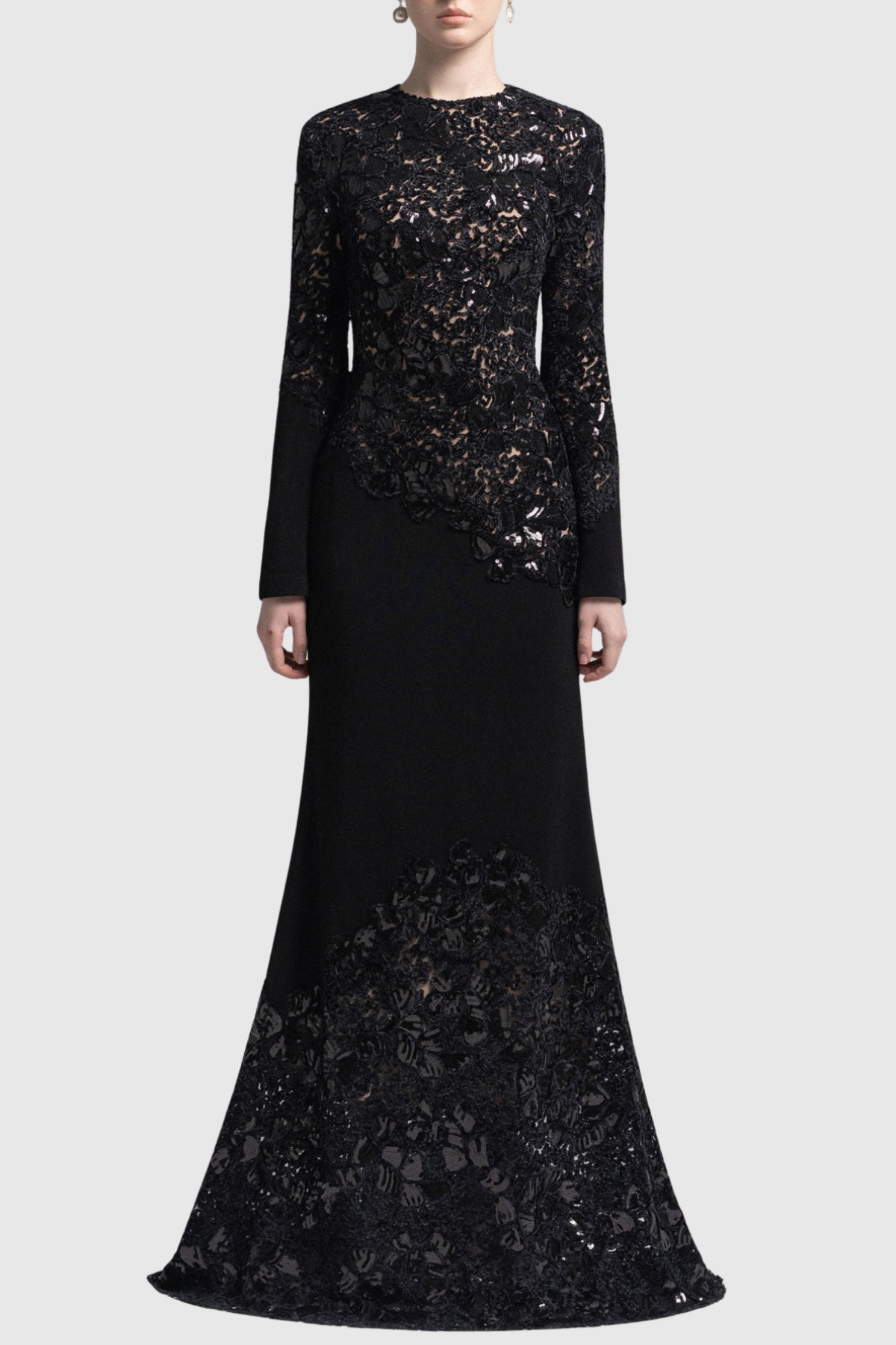 polly Lace Sequin Satin Maxi Dress - Black