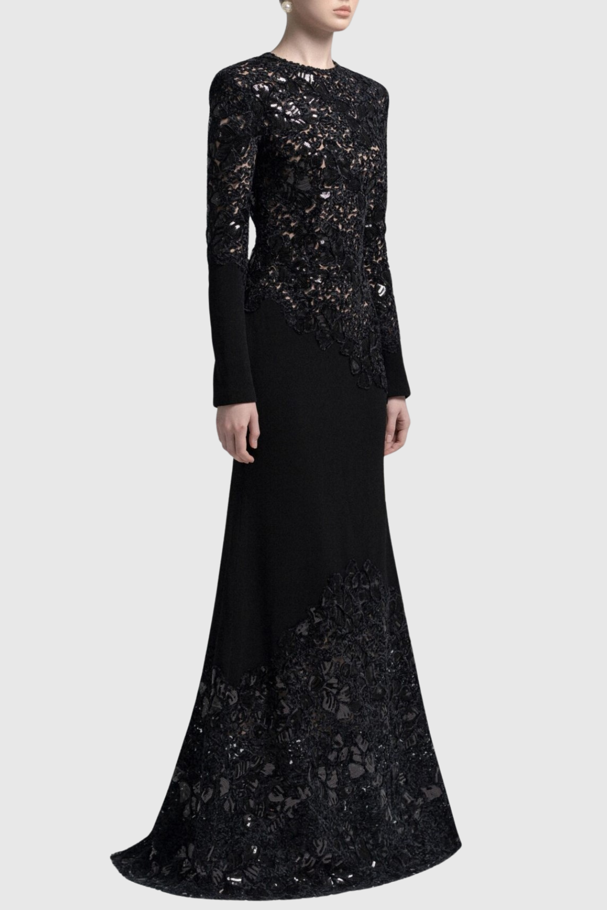 Stylish black dress | polly Lace Sequin Satin Maxi Dress - Black - Ideal for special occasions