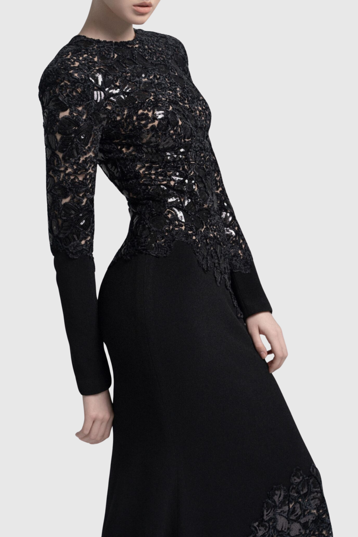 polly Lace Sequin Satin Maxi Dress - Black
