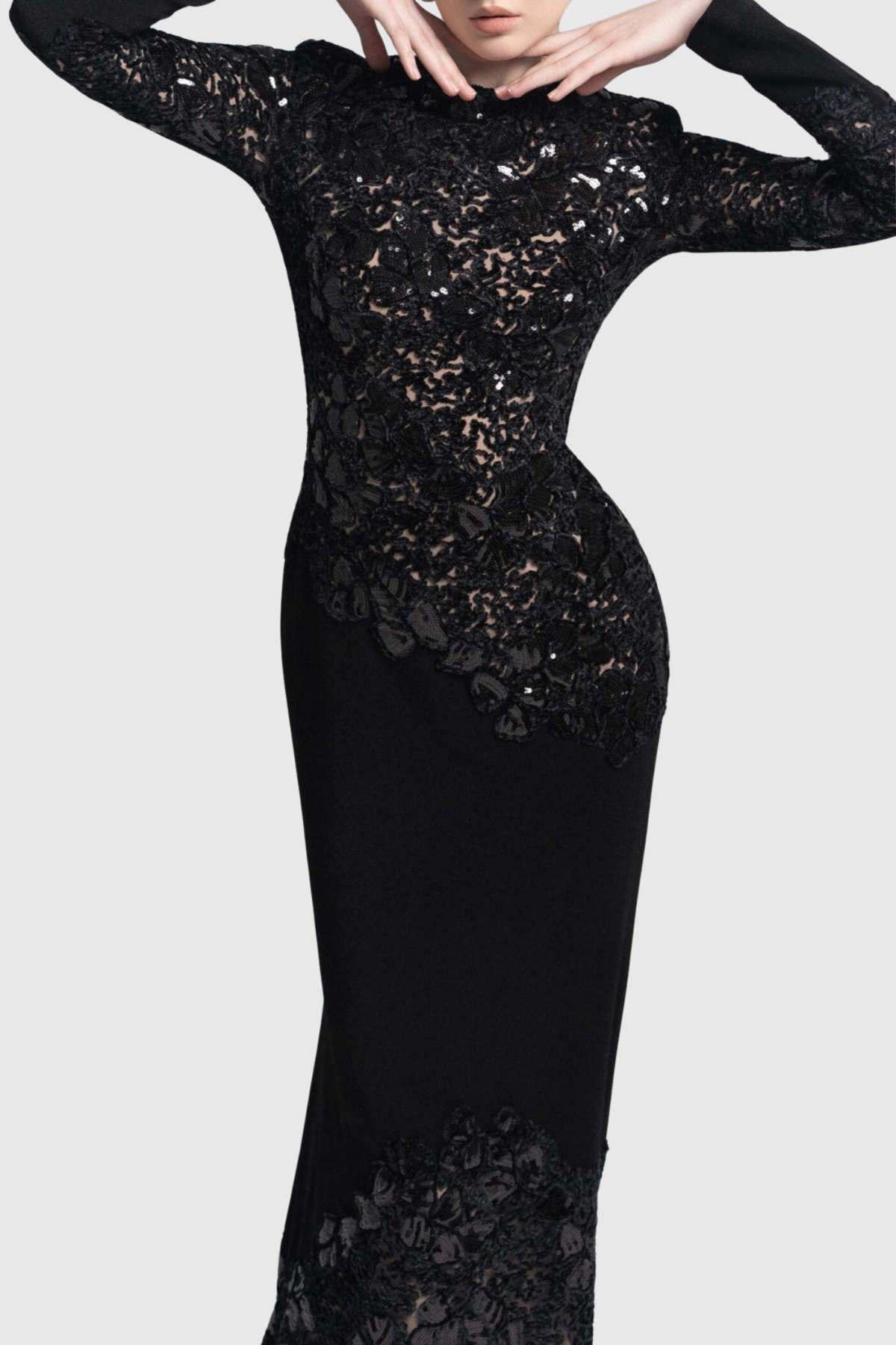 polly Lace Sequin Satin Maxi Dress - Black