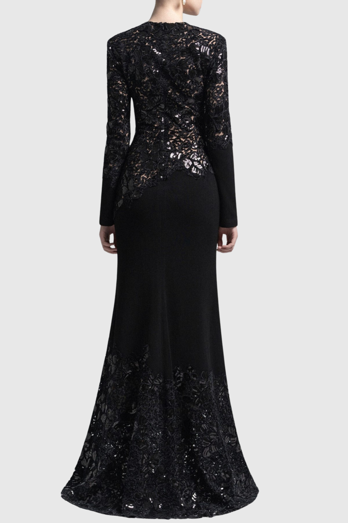 polly Lace Sequin Satin Maxi Dress - Black