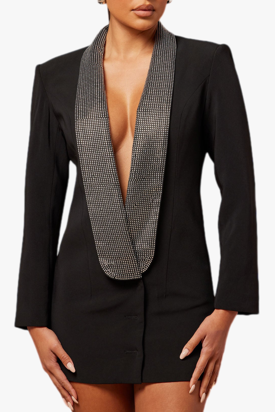 Scarlett Crystal Embellished Cutout Blazer Dress - Black