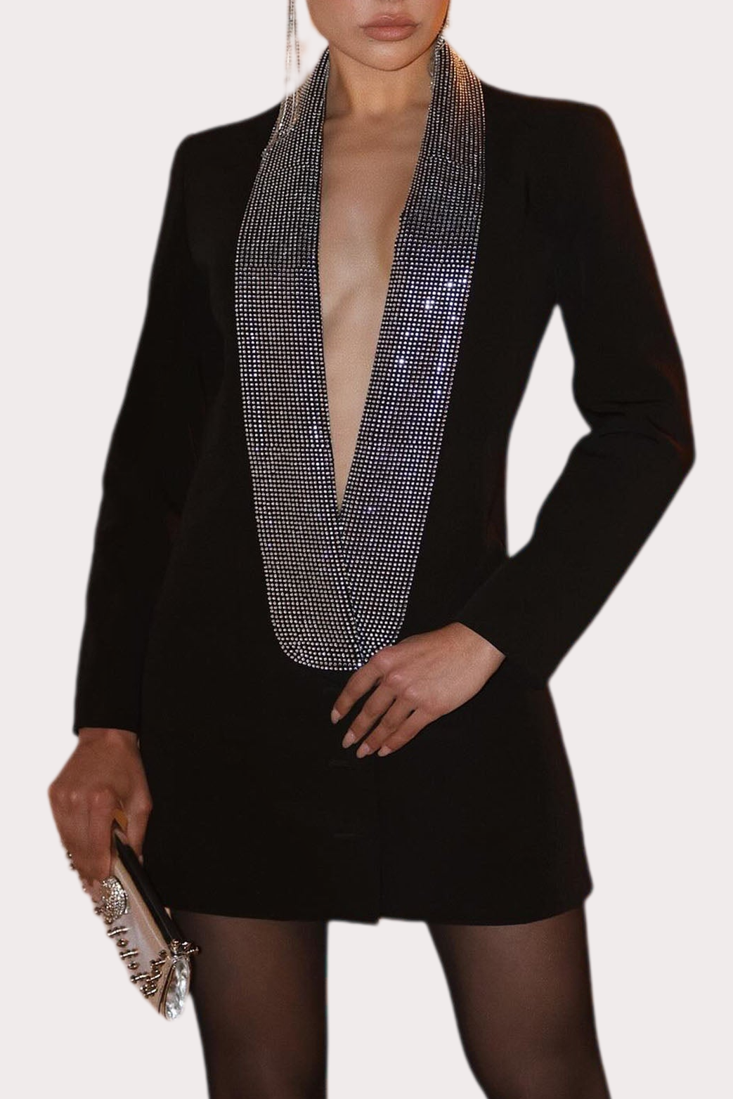 Scarlett Crystal Embellished Cutout Blazer Dress - Black