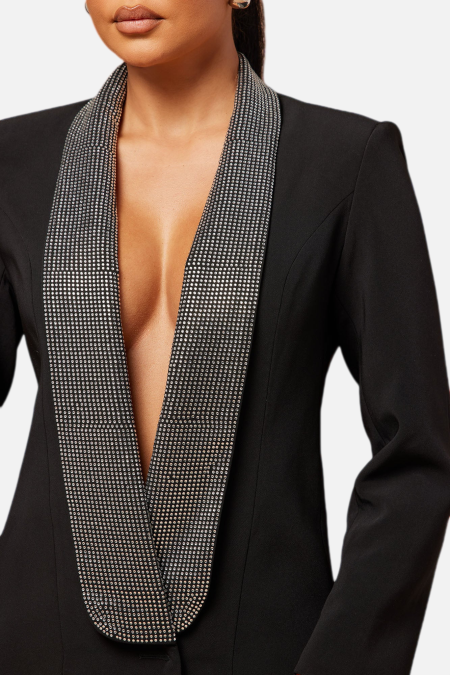 Shop  black dress - Perfect for special occasions | Scarlett Crystal Embellished Cutout Blazer Dress - Black