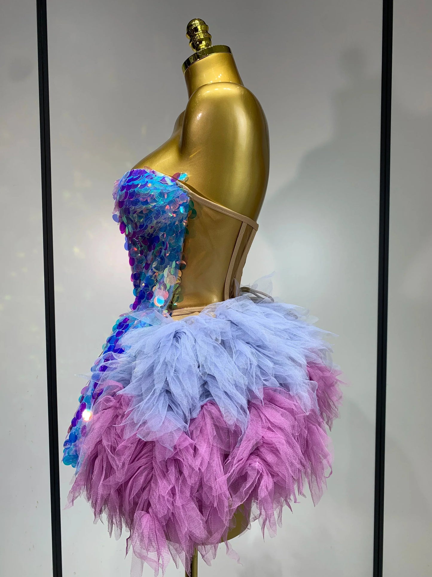 Ruby Sparkly Sequins Ruffles Backless Two Pieces Set