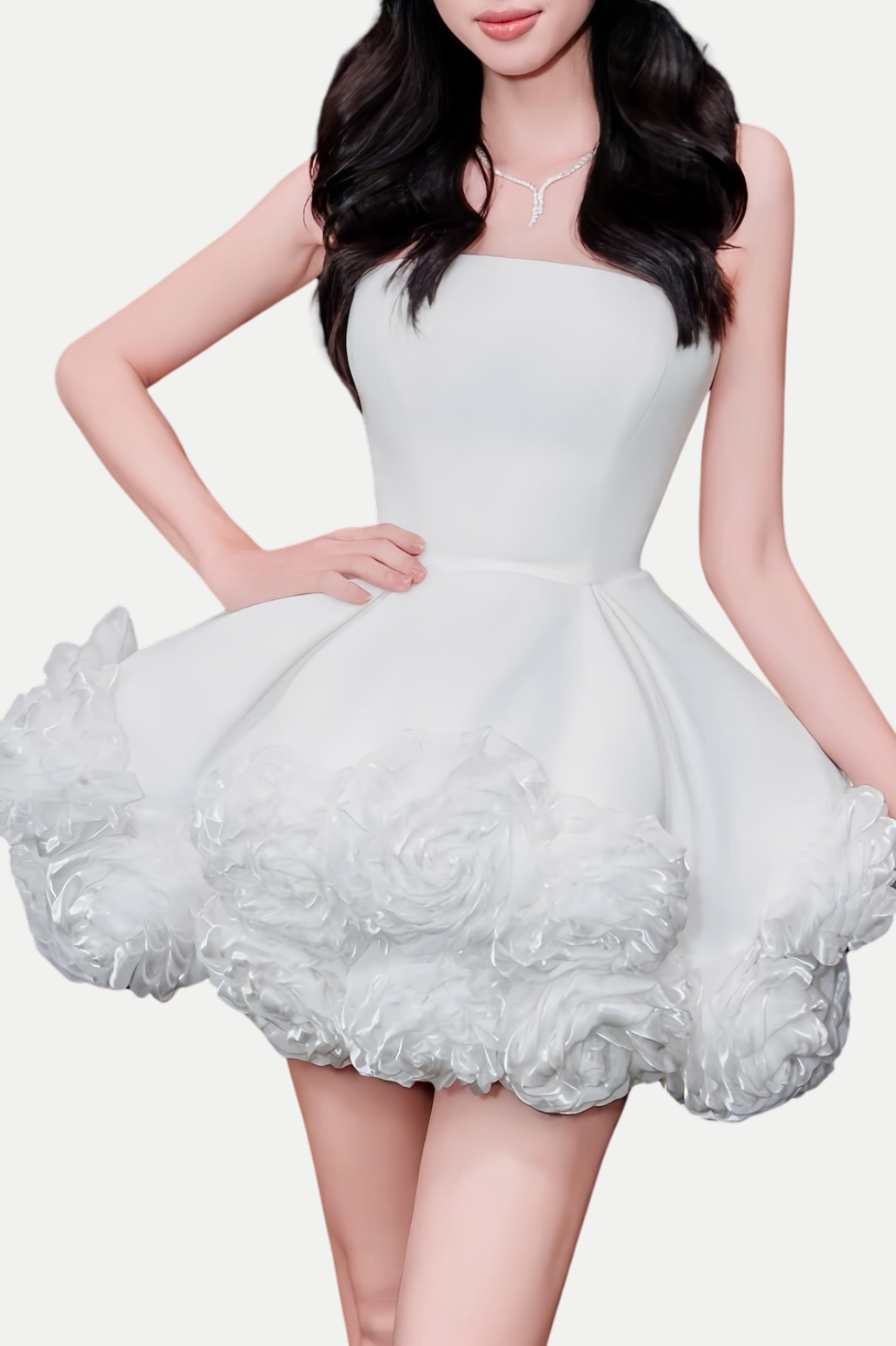 Stylish white dress | Sebast Flower Strapless Velvet Mini Dress - White - Ideal for special occasions