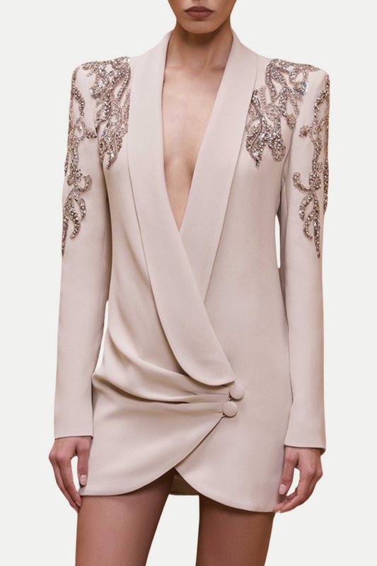 Ellalabel Serepta Rhinestone Ruched Blazer Dress - Crafted from High-quality Fabrication - Designed for Elegant Occasions.