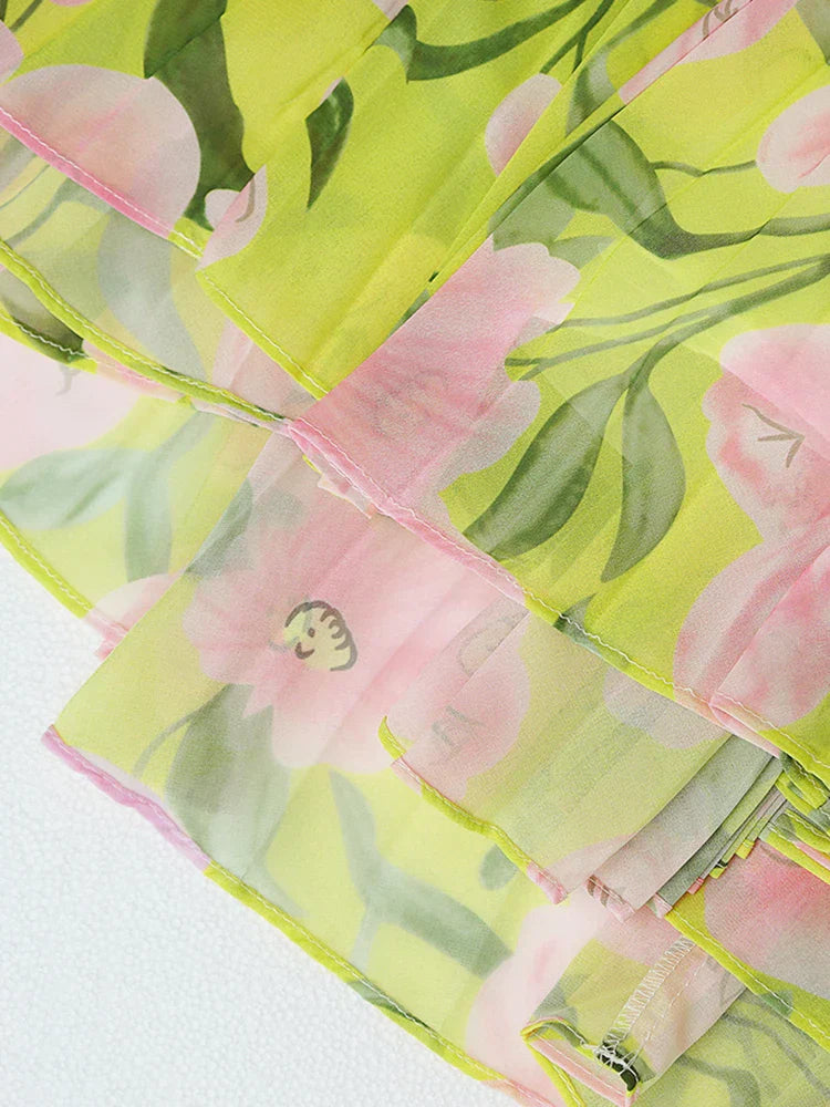 bertha floral print pleated lantern sleeve maxi dress in yellow