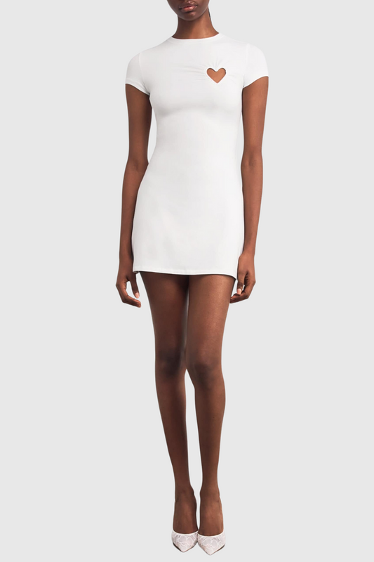 Ellalabel Shalita Heart Mini Dress - White - Crafted from High-quality Fabrication- Best for Cocktail Parties and Night Out.