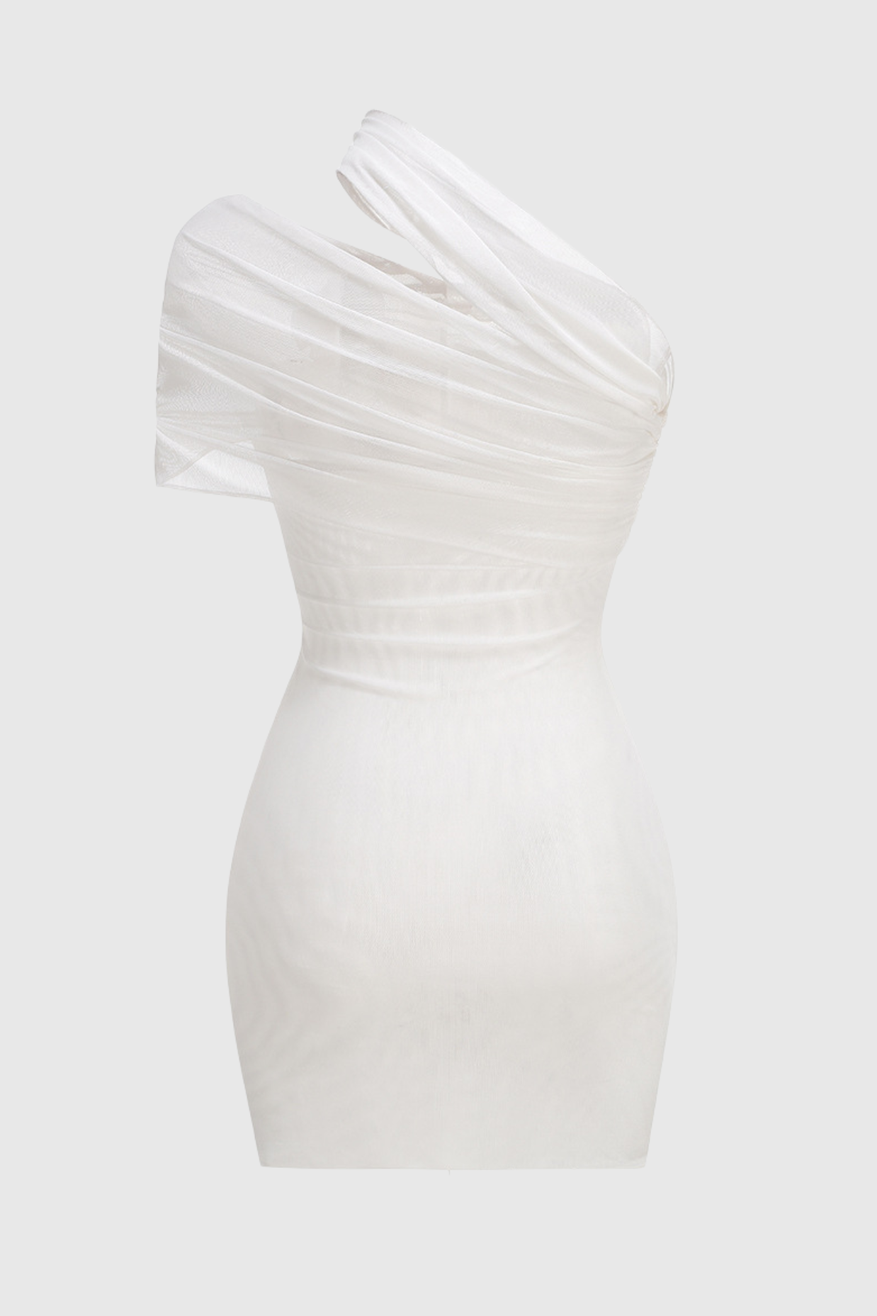 Sheadia One Shoulder Floral Mesh Ruched Mini Dress