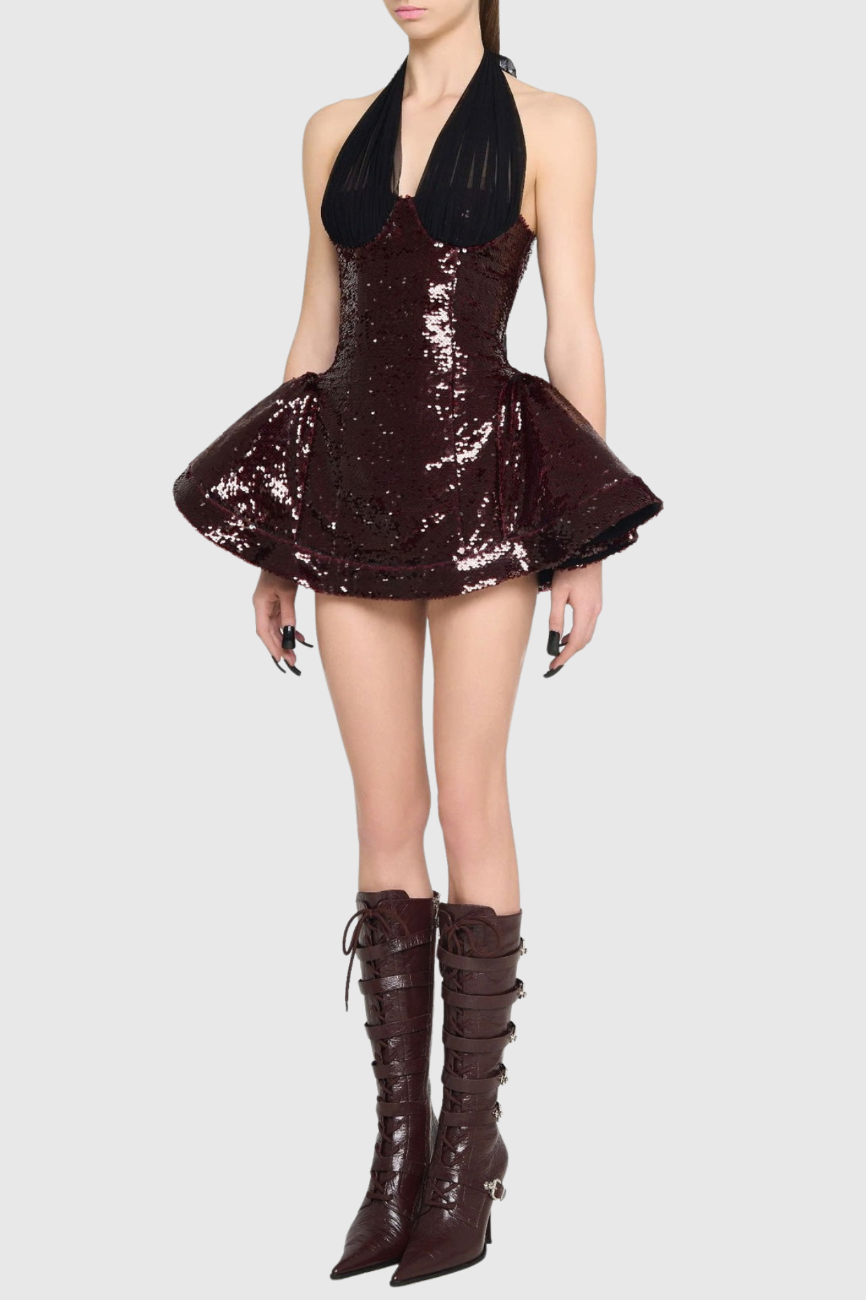 Sonica Mesh Halter Sequin Mini Dress