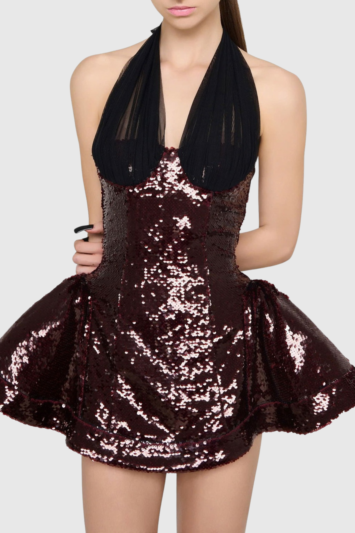 Sonica Mesh Halter Sequin Mini Dress - Stylish beautiful dress for special occasions | Buy Online