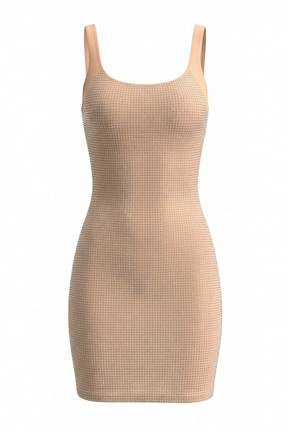 lorraine Square Crystal-embellished Mesh Mini Dress in beige