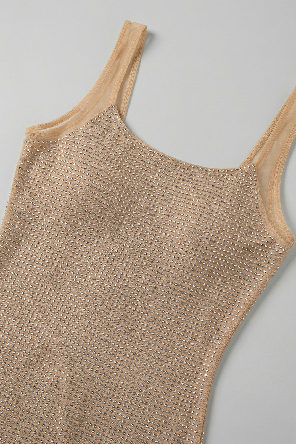 lorraine Square Crystal-embellished Mesh Mini Dress in beige