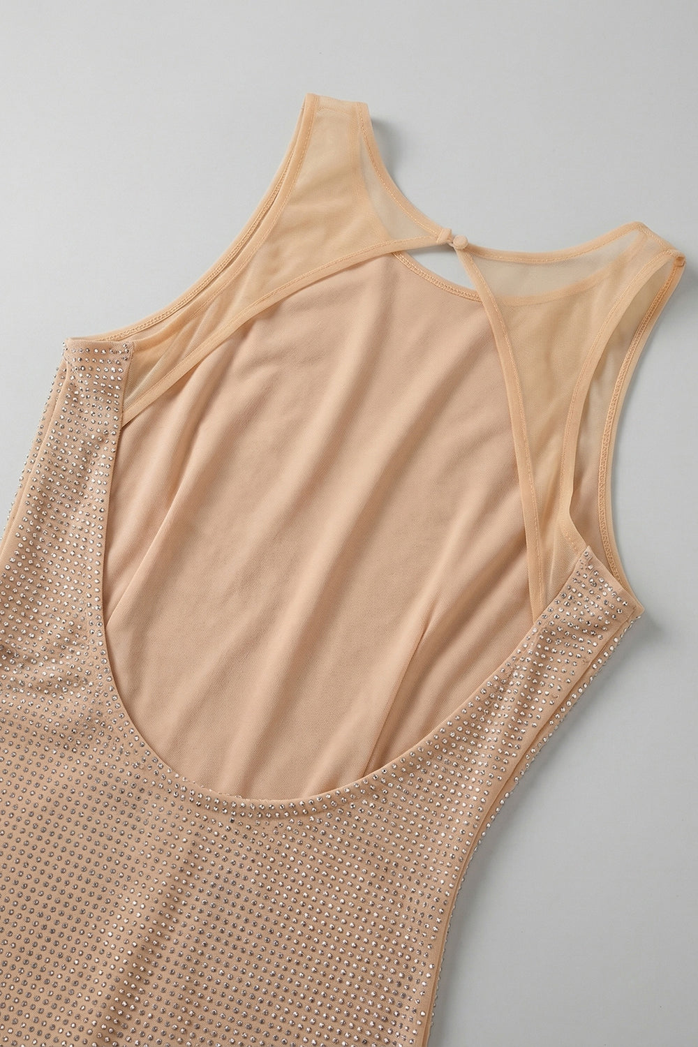 lorraine Square Crystal-embellished Mesh Mini Dress in beige