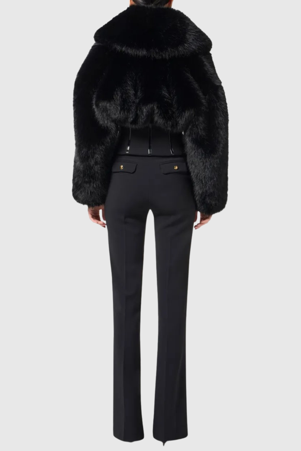 Joyce Faux Fur Corset Jacket in black