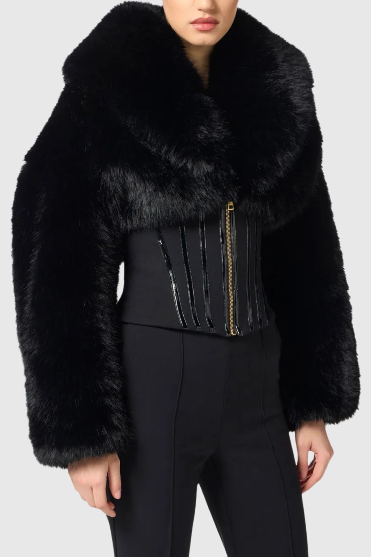 Joyce Faux Fur Corset Jacket in black