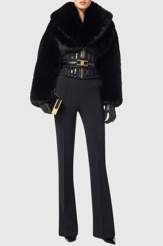 Ellalabel Joyce Faux Fur Corset Jacket in black - Crafted from High-quality Fabrication - Designed for Elegant Occasions.