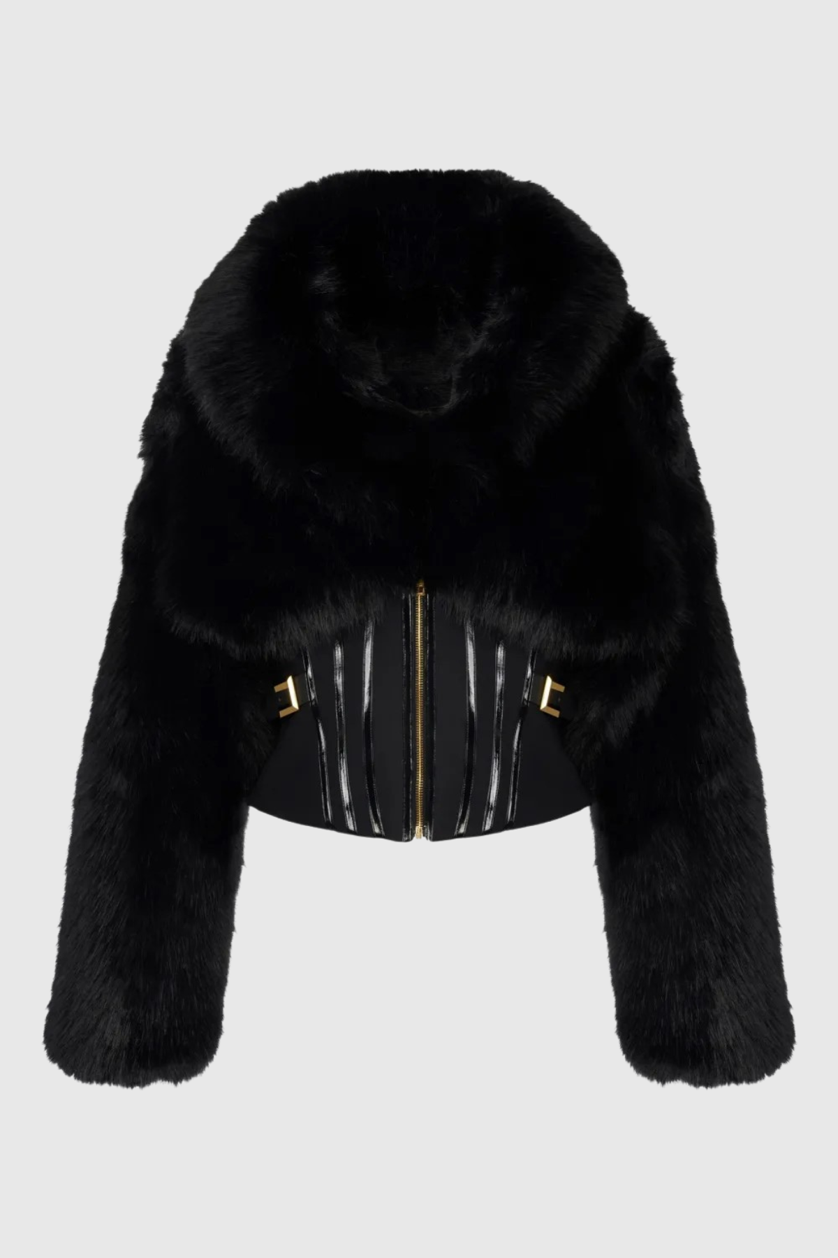 Joyce Faux Fur Corset Jacket in black