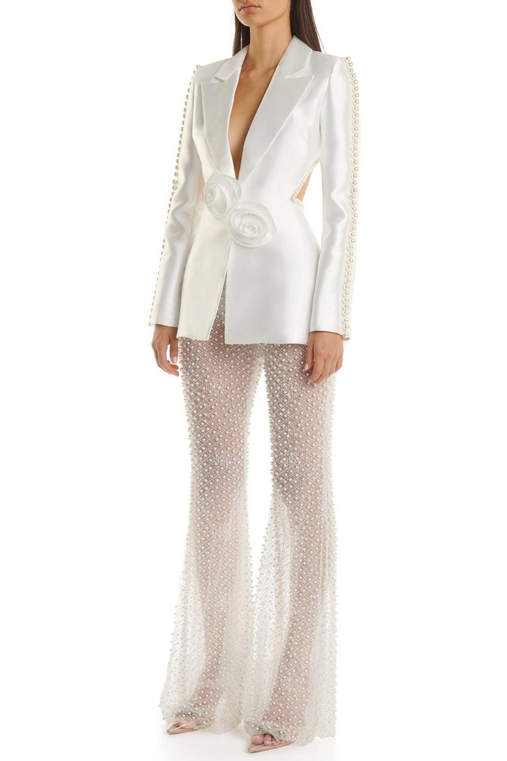 Tanith Floral Pearl Backless Blazer Set
