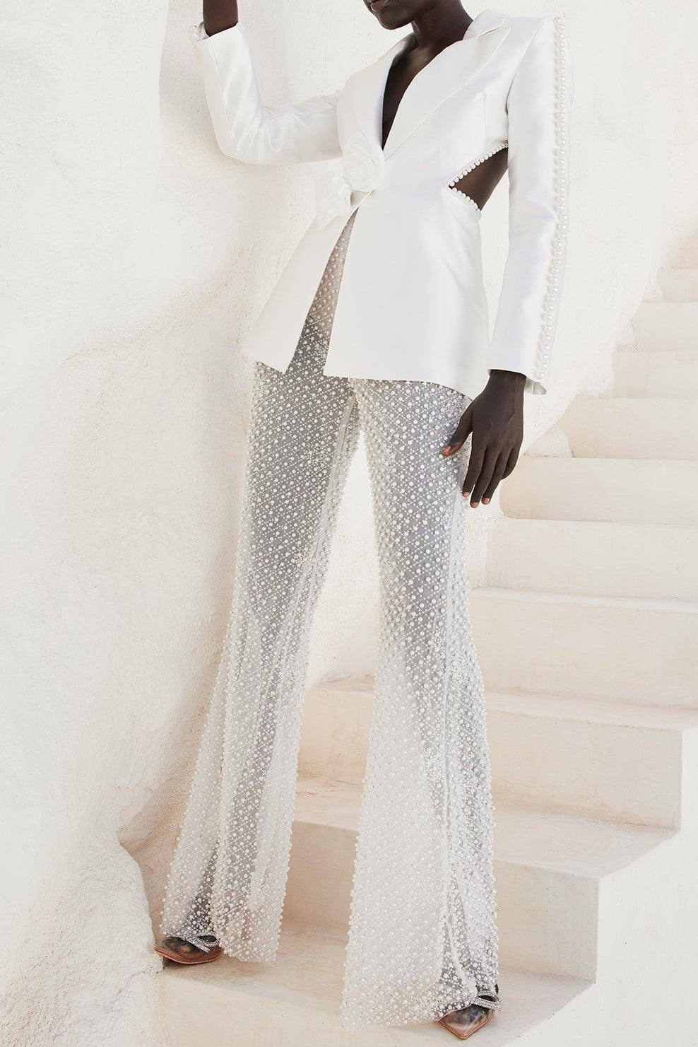 Tanith Floral Pearl Backless Blazer Set