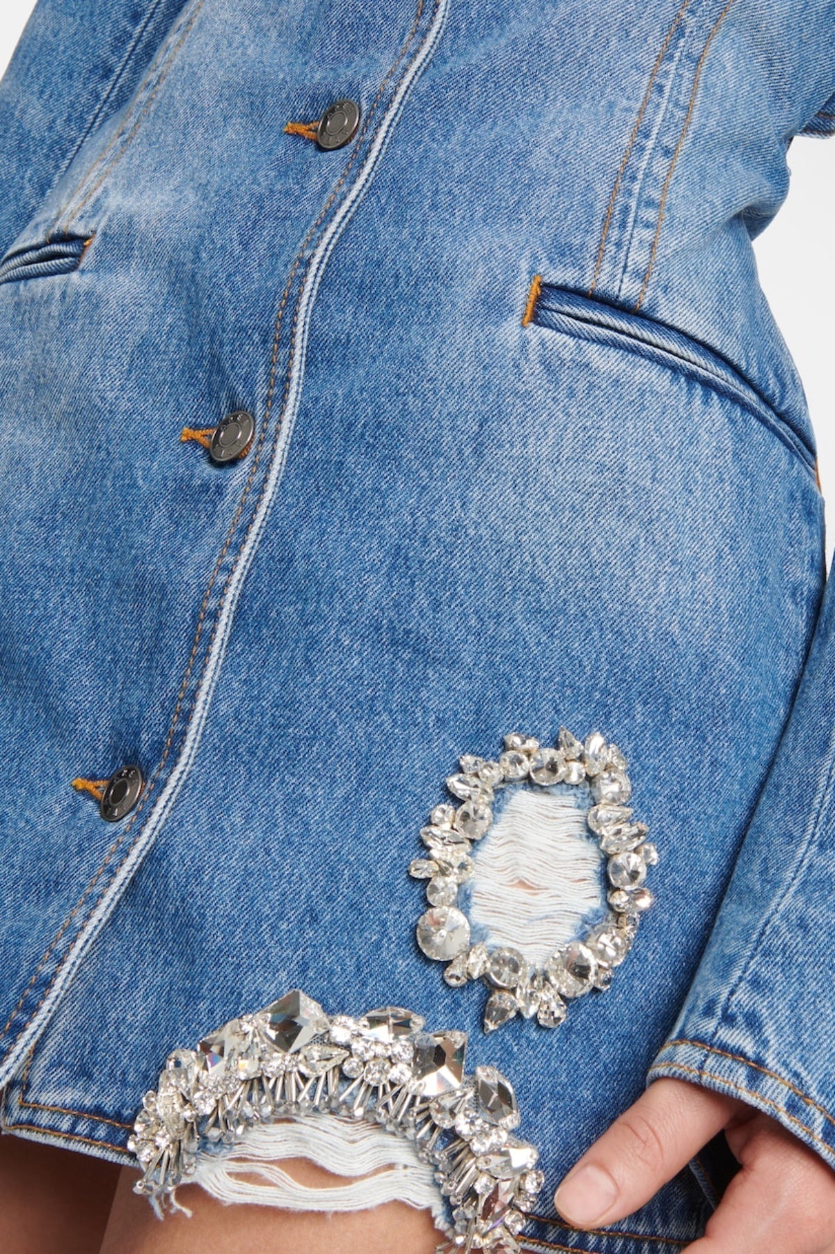 Taton Crystal Embellished Cutout Denim Blazer