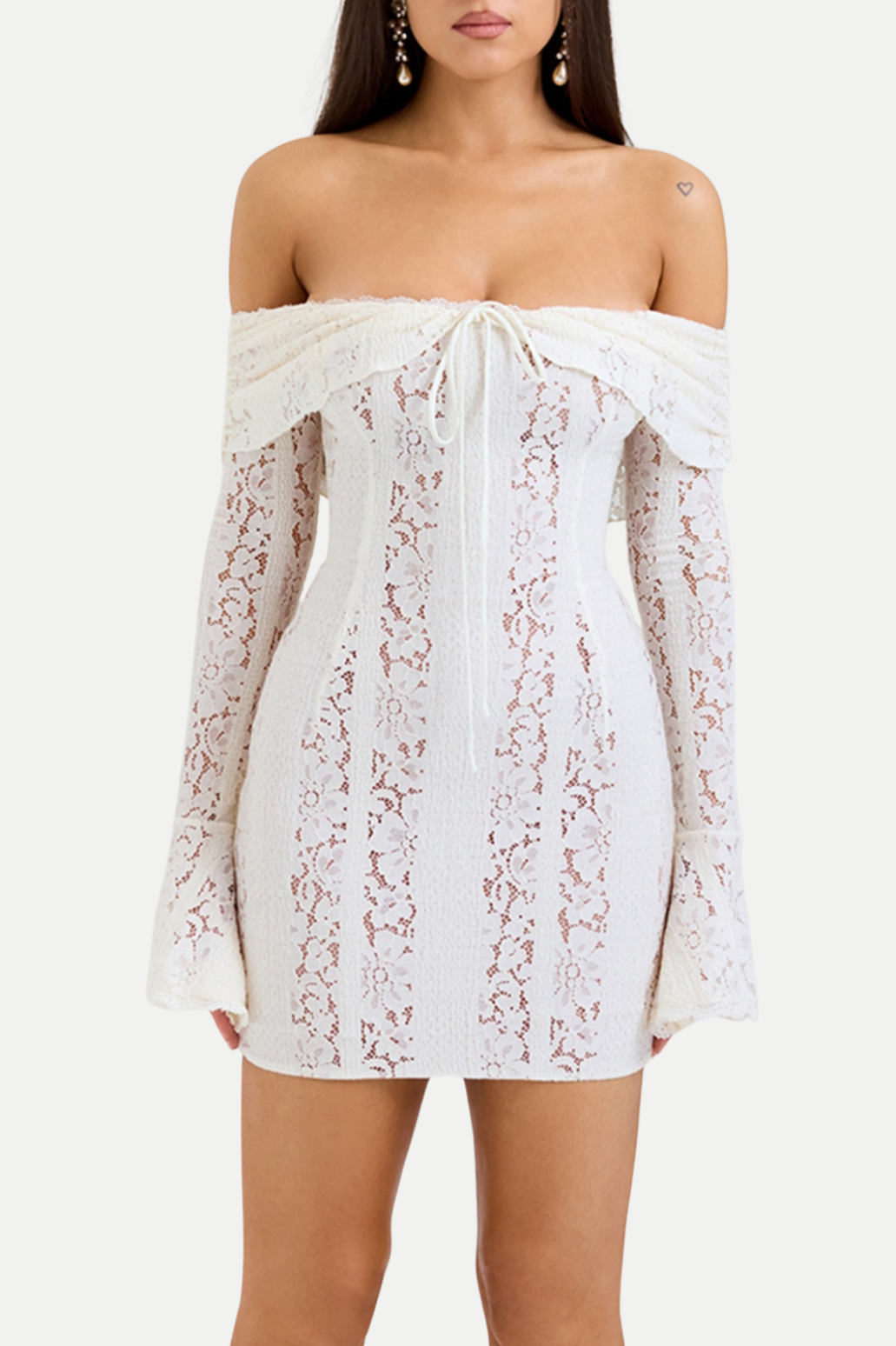 Tleta Lace Off Shoulder Mini Dress - White - Stylish white dress for special occasions | Buy Online