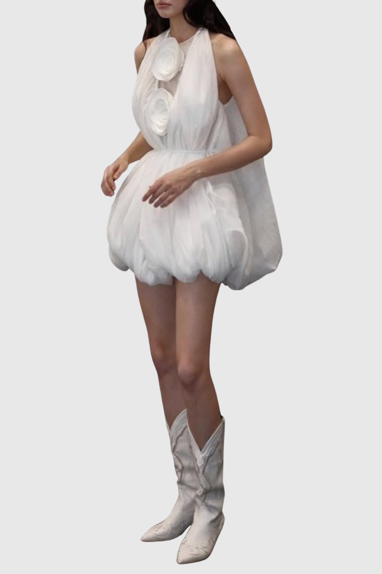 Stylish beautiful dress | Tlora Floral Applique Halter Puffy Mini Dress - Ideal for special occasions