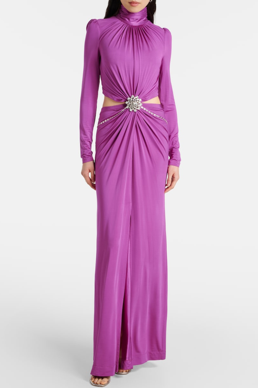 Ellalabel julie Crystal Embellished Cutout Maxi Dress - Purple - Crafted from High-quality Fabrication- Ideal for Wedding Guest and Formal Galas.