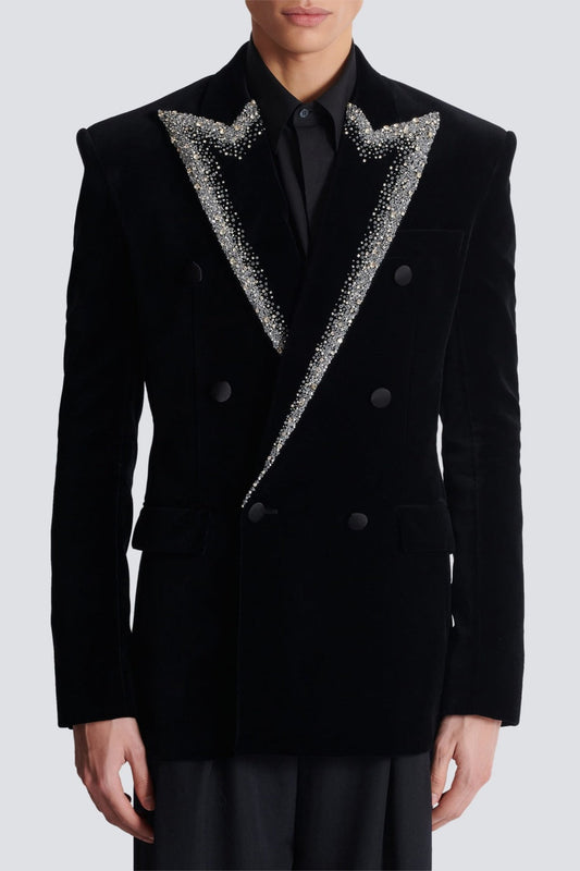 Ellalabel Trisha Velvet Crystal Embellished Blazer - Crafted from Luxury Velvet - Designed for Elegant Occasions.