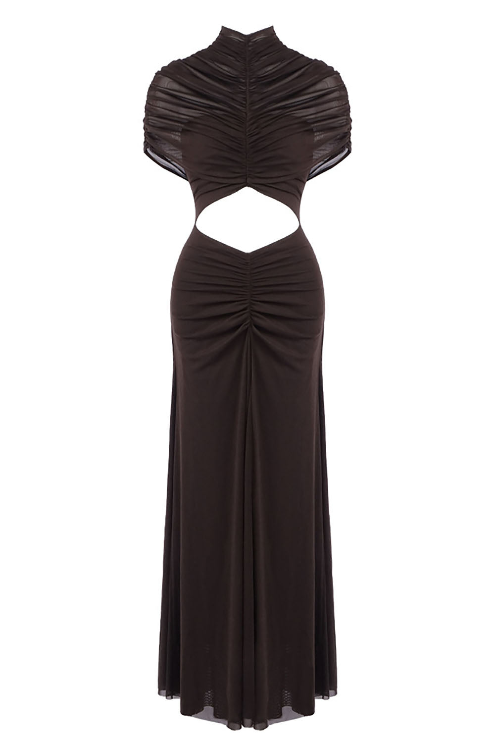 nicole Turtleneck Cut-Out Ruched Mesh Maxi Dress
