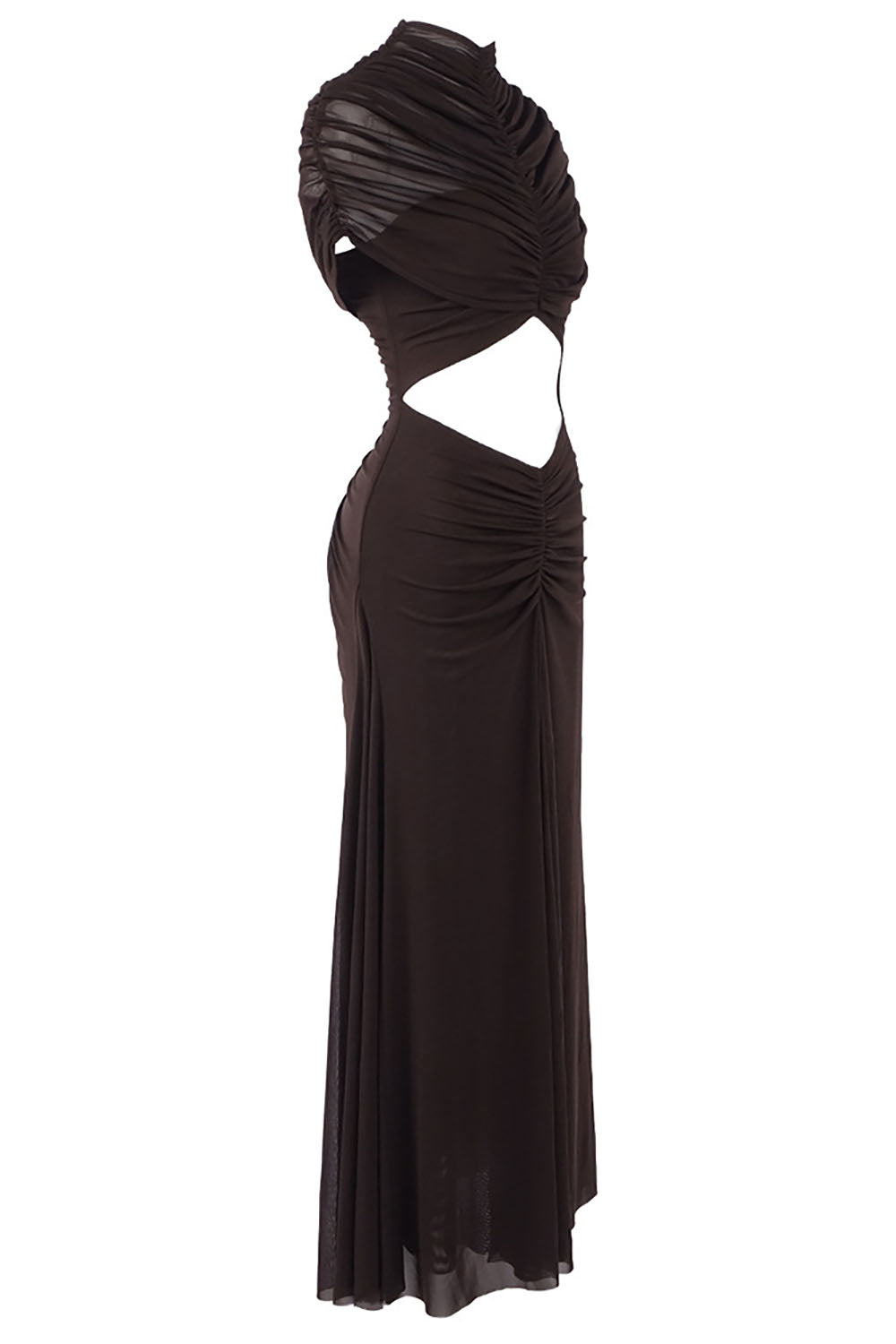 nicole Turtleneck Cut-Out Ruched Mesh Maxi Dress