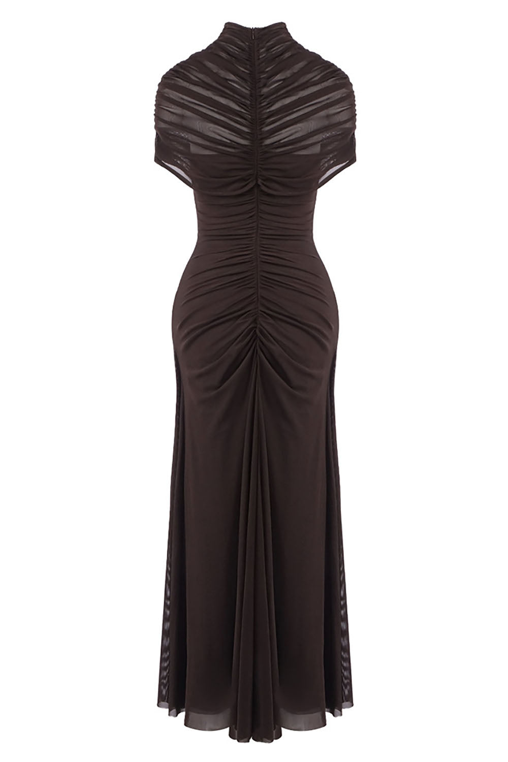 nicole Turtleneck Cut-Out Ruched Mesh Maxi Dress