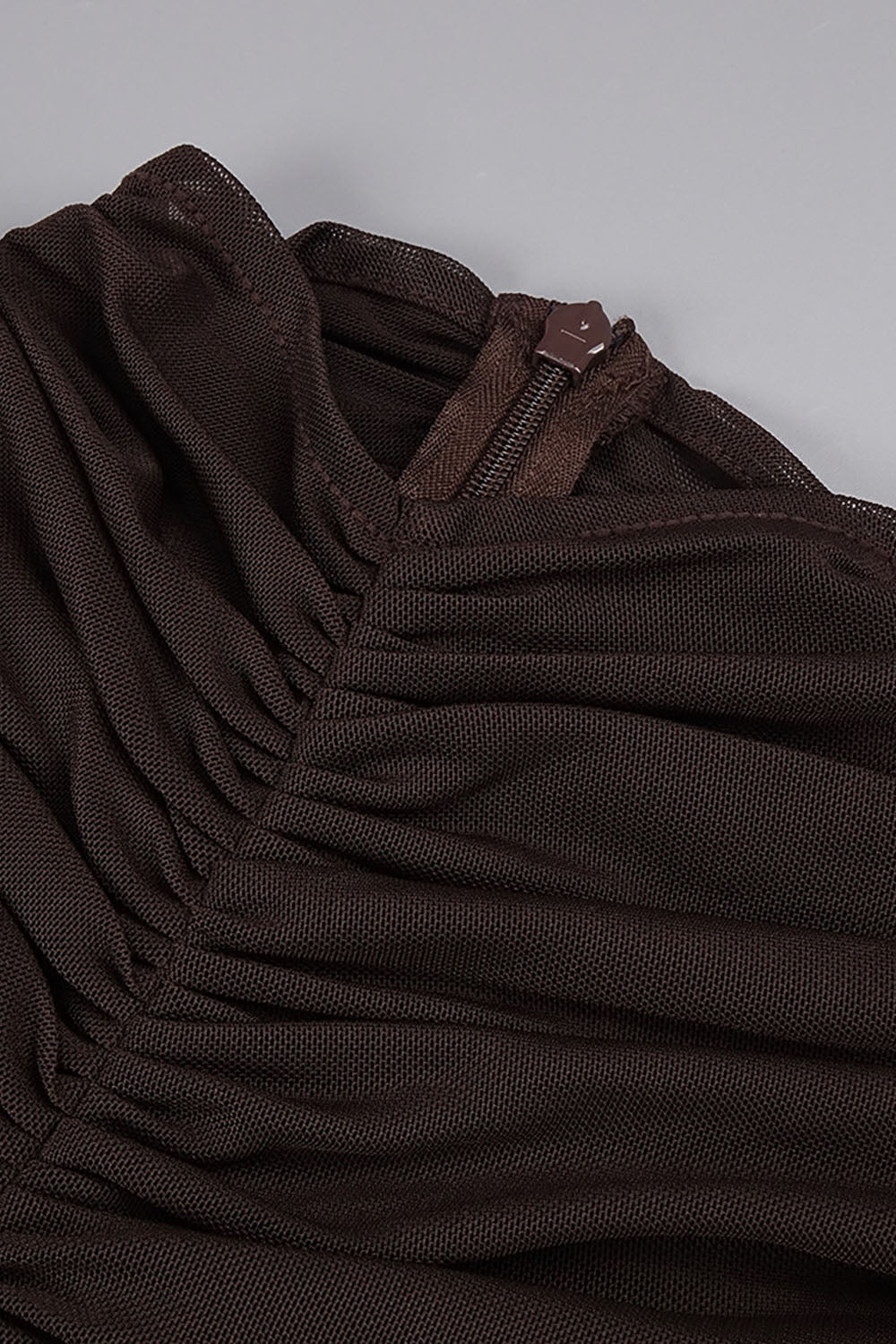 nicole Turtleneck Cut-Out Ruched Mesh Maxi Dress