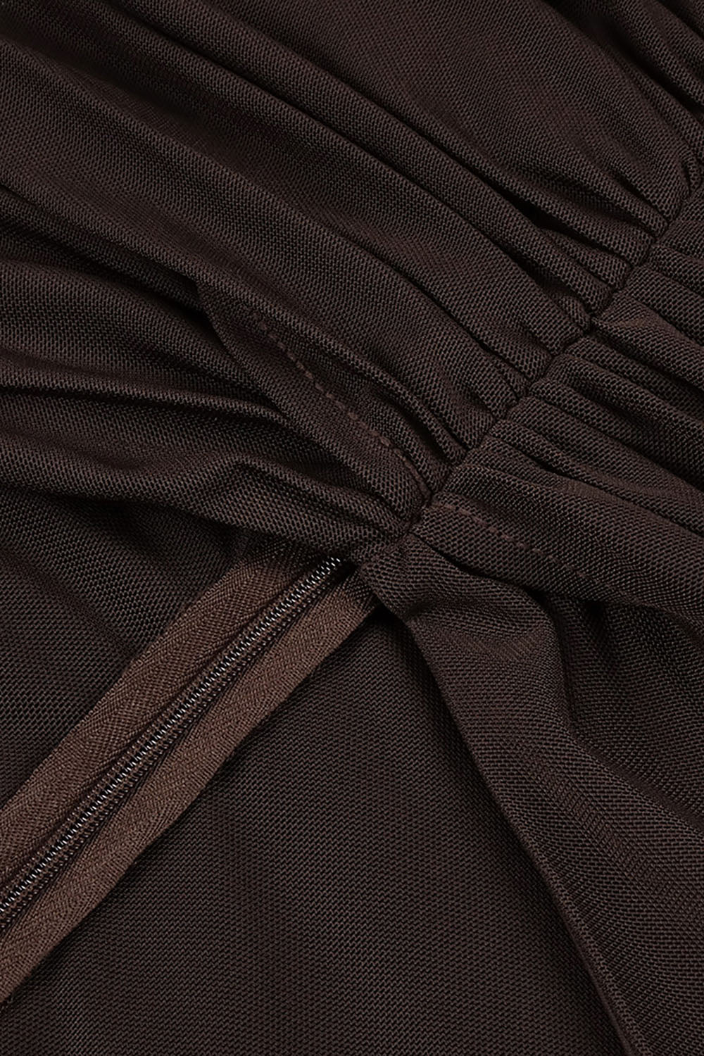 nicole Turtleneck Cut-Out Ruched Mesh Maxi Dress