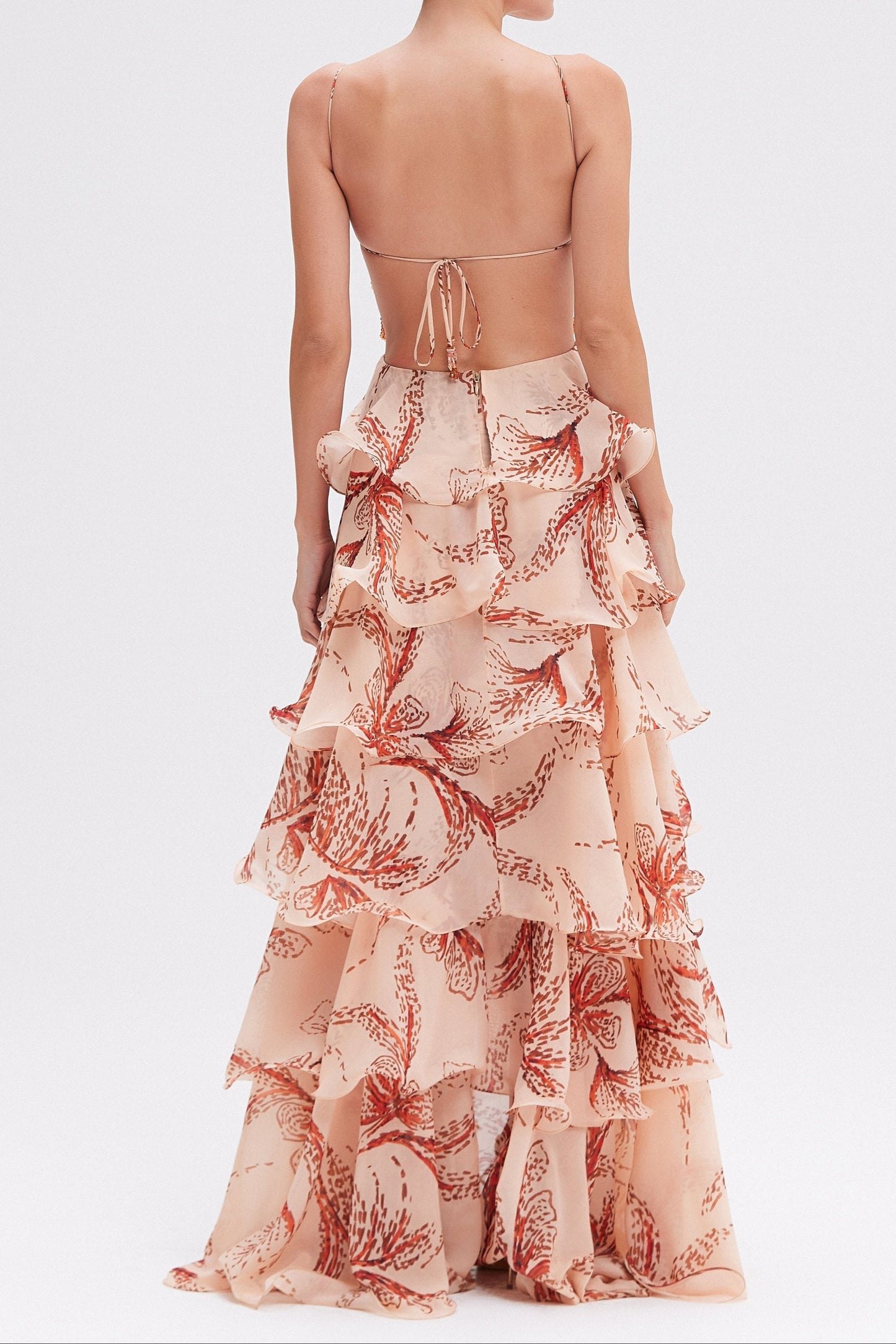 sherry sunset butterfly ruffle layer maxi dress