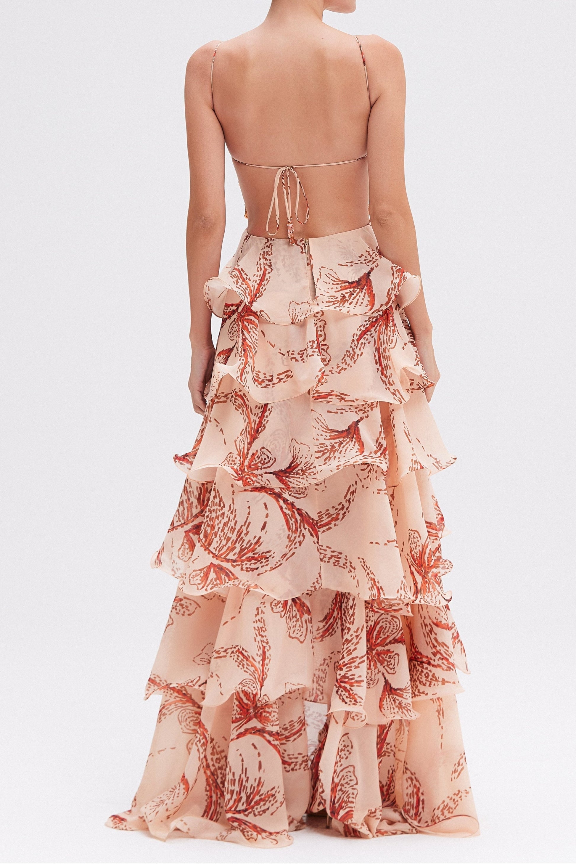 sherry sunset butterfly ruffle layer maxi dress