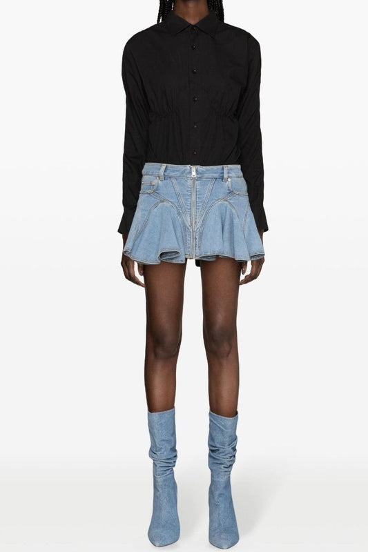Ellalabel Vera Ruffle Denim Mini Skirt - Crafted from High-quality Fabrication- Best for Cocktail Parties and Night Out.