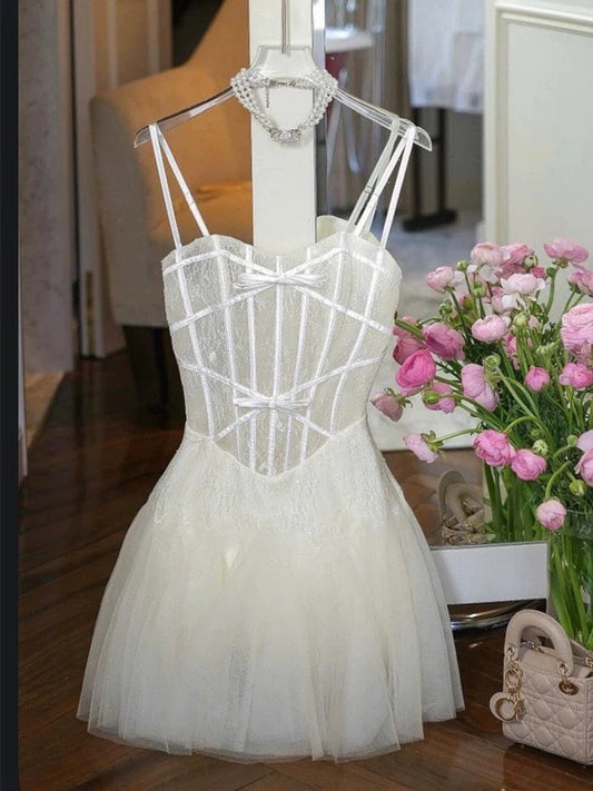 Ellalabel bow Tulle Corset mini Dress in Pink - Crafted from Voluminous Soft Tulle- Best for Cocktail Parties and Night Out.