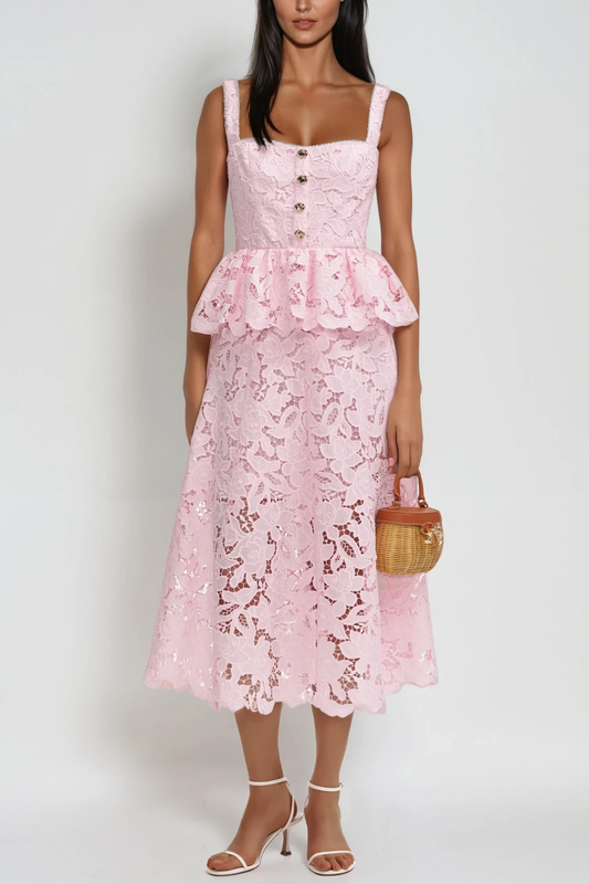 Ellalabel Yaeko Spaghetti Lace Maxi Dress - Crafted from Intricate Lace Fabrication- Ideal for Wedding Guest and Formal Galas.