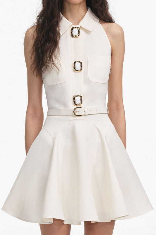 Ellalabel Yailin Linen Sleeveless Belted Flared Mini Dress - Crafted from Breathable Summer Linen- Best for Cocktail Parties and Night Out.