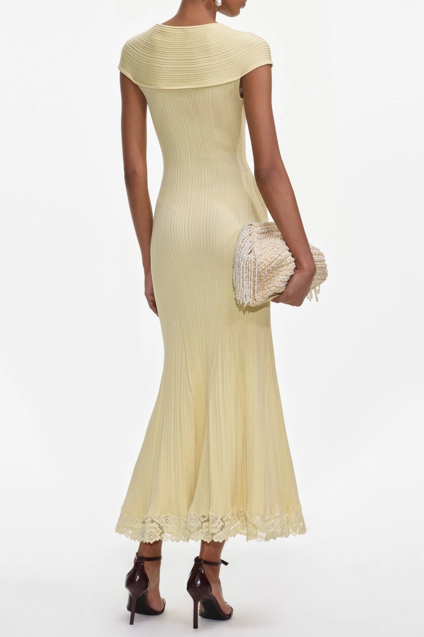 Yellow Knit Lace Insert Midi Dress - Stylish yellow dress for special occasions | Buy Online