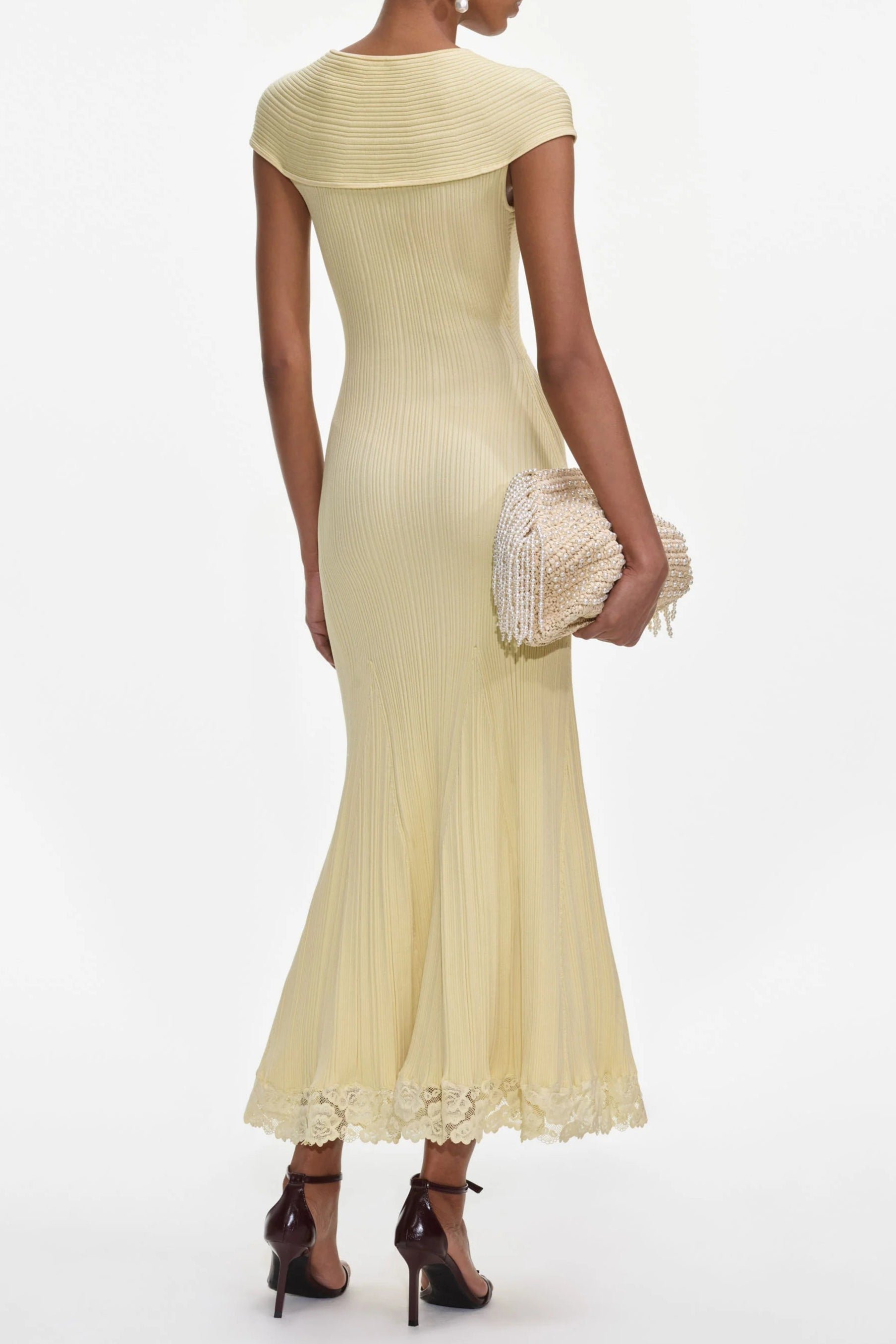 Yellow Knit Lace Insert Midi Dress