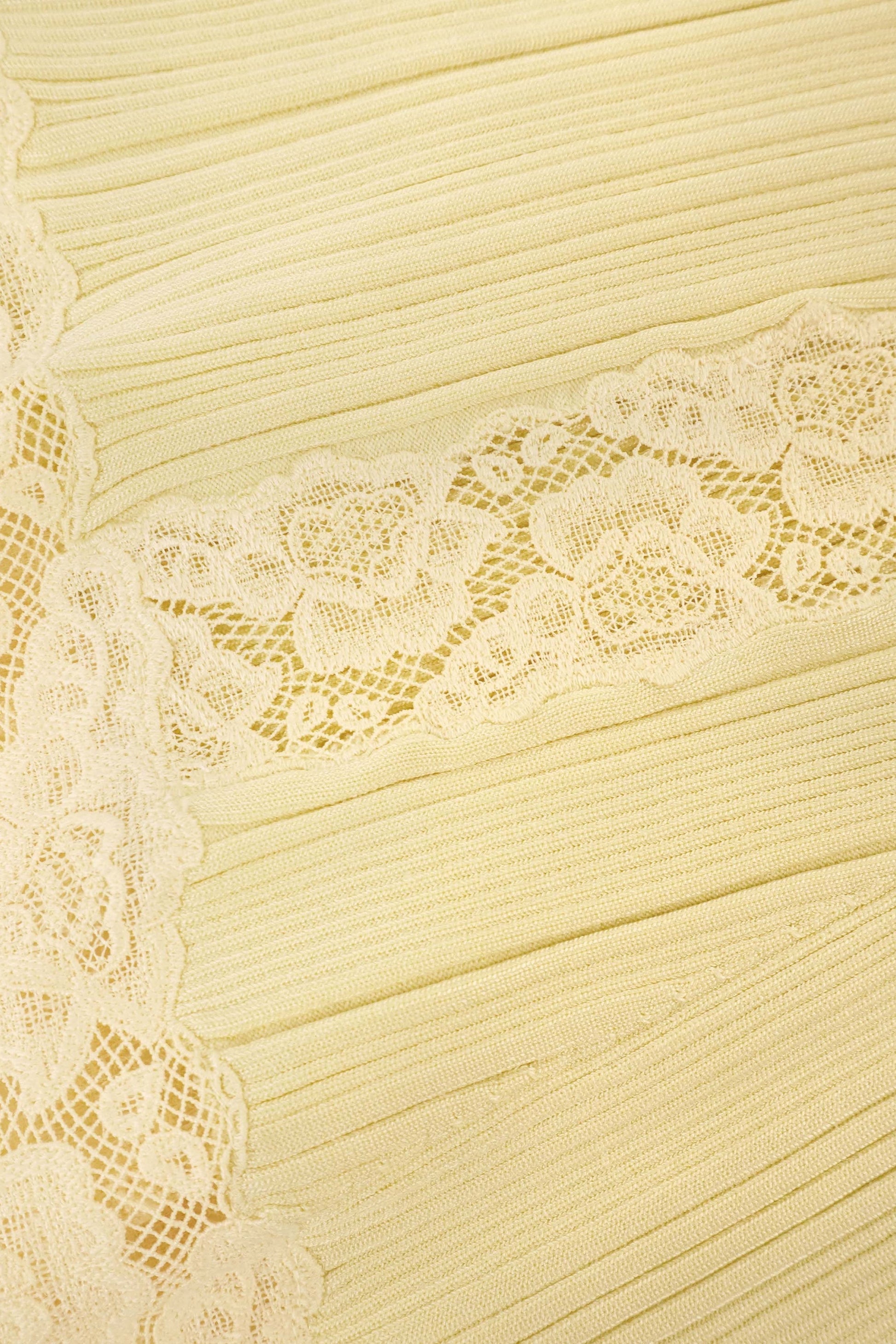 Yellow Knit Lace Insert Midi Dress