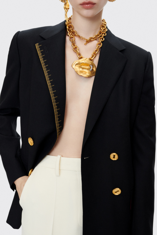 Ellalabel Zeina Measuring Tape Blazer in BLACK - Crafted from High-quality Fabrication - Designed for Elegant Occasions.