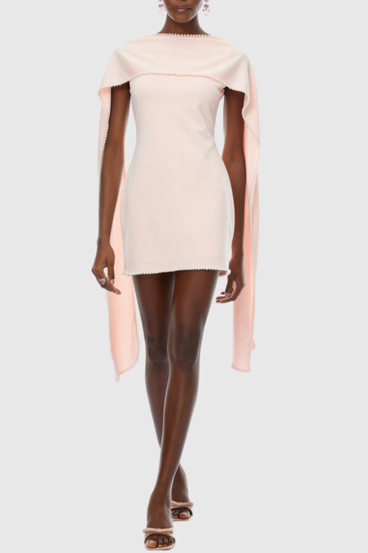 Ellalabel odelette Pearl Trim Shawl Mini Dress - Pink - Crafted from High-quality Fabrication- Best for Cocktail Parties and Night Out.