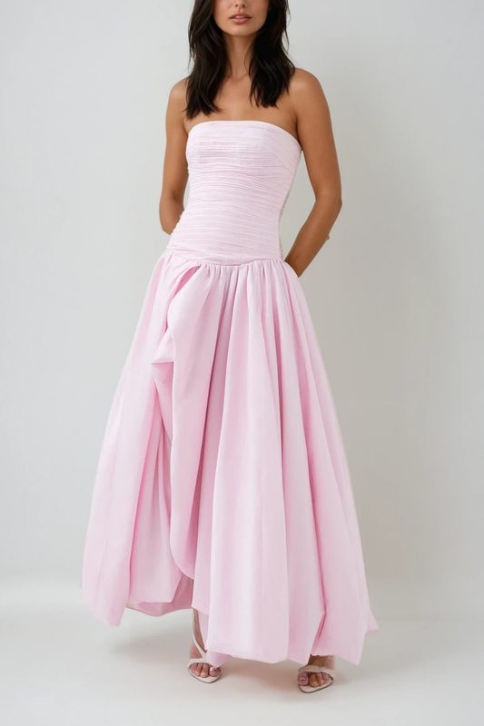 Ellalabel Ziska Strapless Split Ruffle Maxi Dress - Crafted from High-quality Fabrication- Ideal for Wedding Guest and Formal Galas.