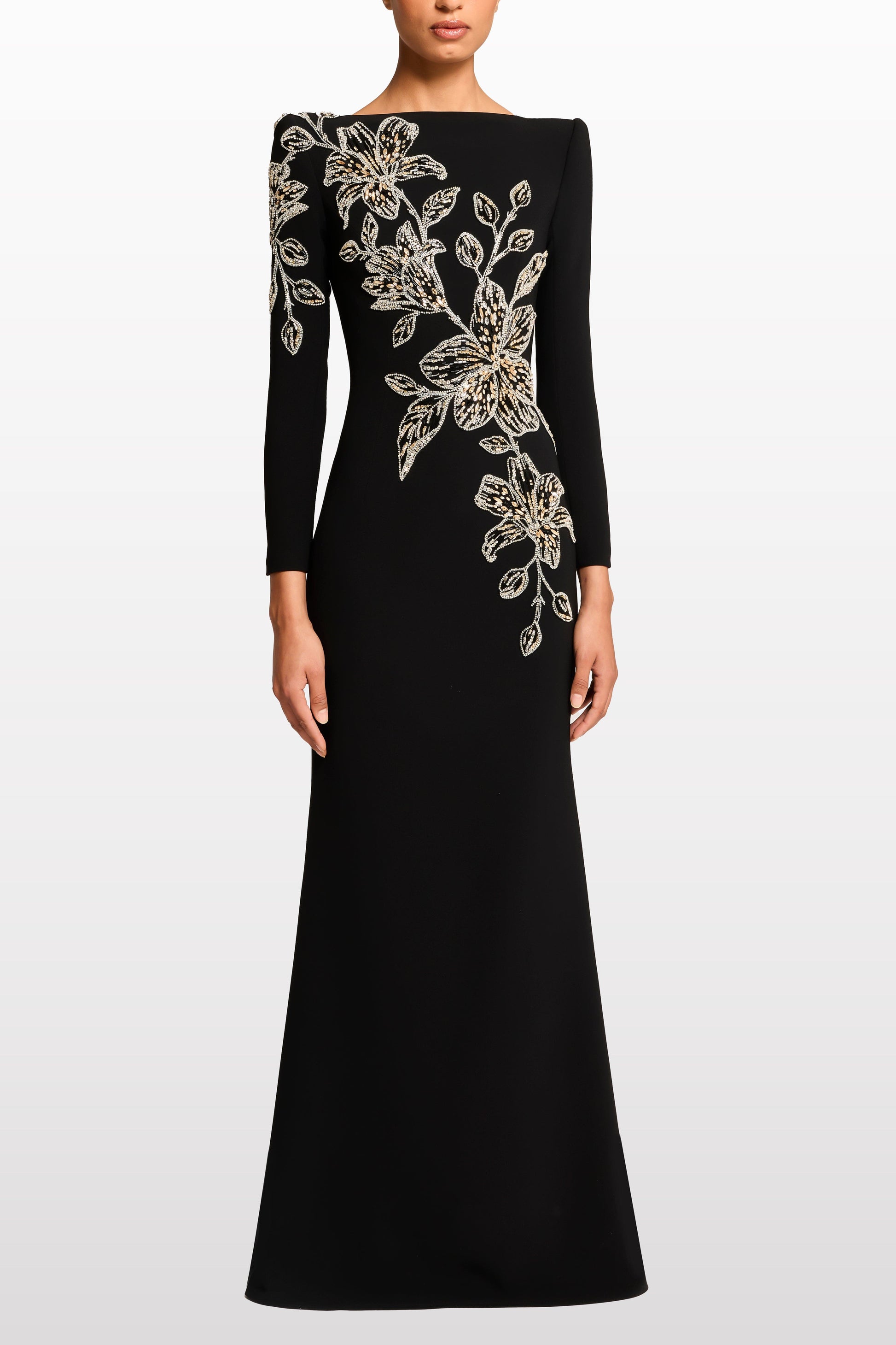 jocelyn black rhinestone Orchid Floral-Embellished Maxi Dress